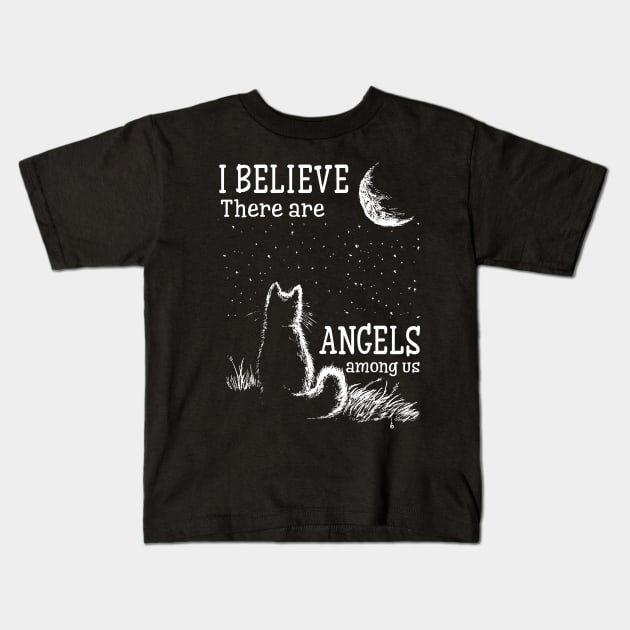 I Believe There Are Angels Among Us Cat Kids T-Shirt by crosszcp2